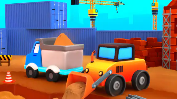 トラックと掘削機を使った子供向けブルドーザー建設ゲーム