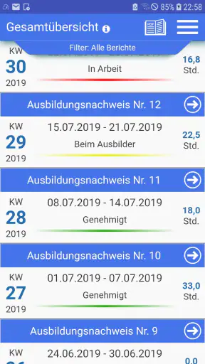Azubiheft Online Berichtsheft screenshot
