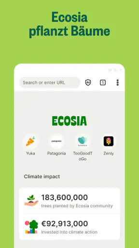 Ecosia Klimapositiver Browser screenshot