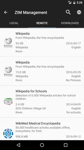 Kiwix, Wikipedia offline screenshot