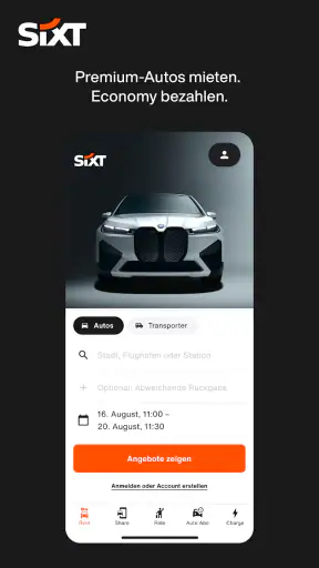 SIXT rent. share. ride. abo. screenshot