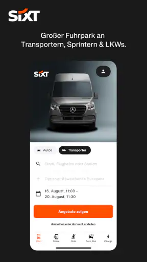 SIXT rent. share. ride. abo. screenshot