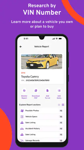 Bumper Vehicle History Reports screenshot