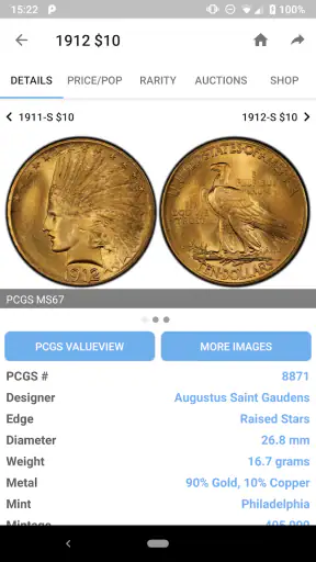 PCGS CoinFacts - U.S. Coin Val screenshot