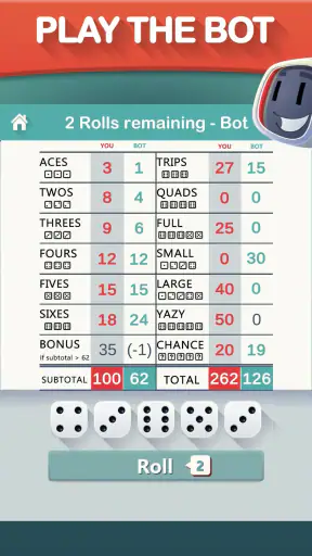 Yazy the yatzy dice game screenshot