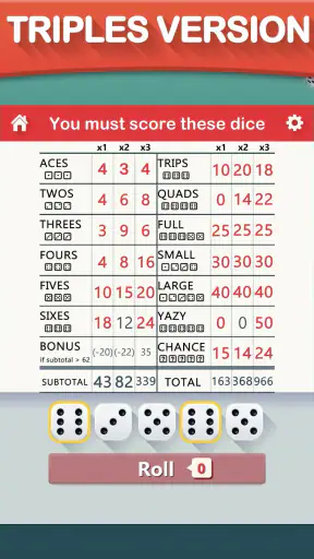 Yazy the yatzy dice game screenshot