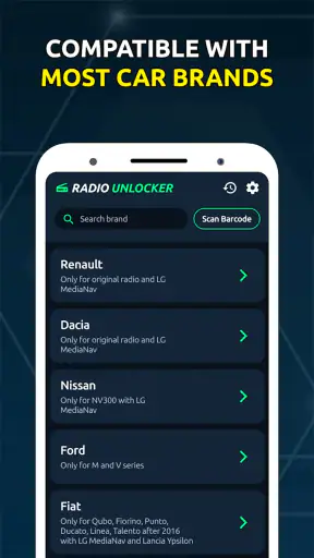 Générateur de codes autoradio screenshot