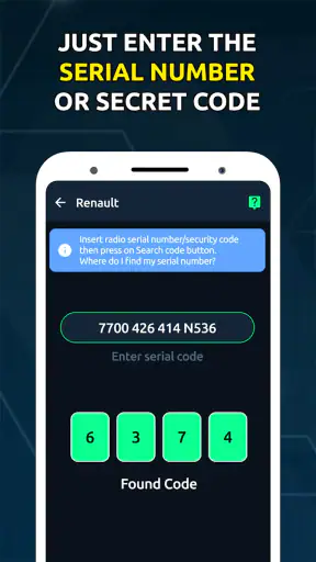 Générateur de codes autoradio screenshot