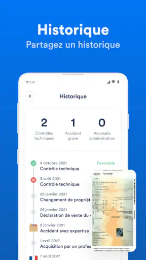 Carnet d'entretien, historique screenshot