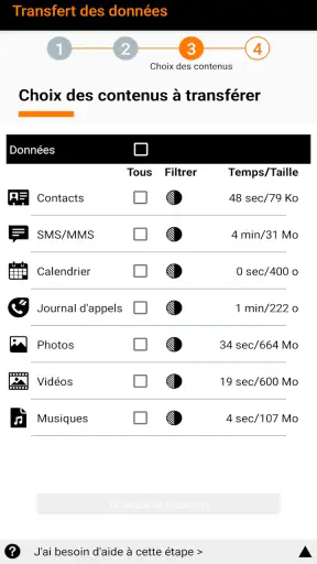 Transfert des données screenshot