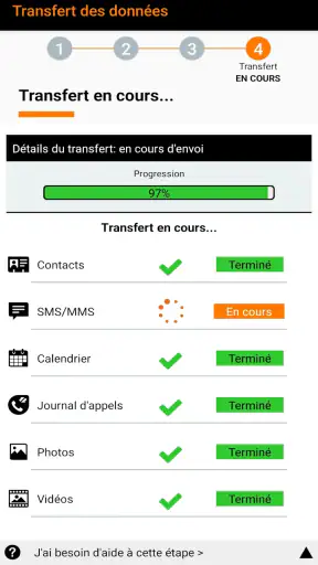 Transfert des données screenshot